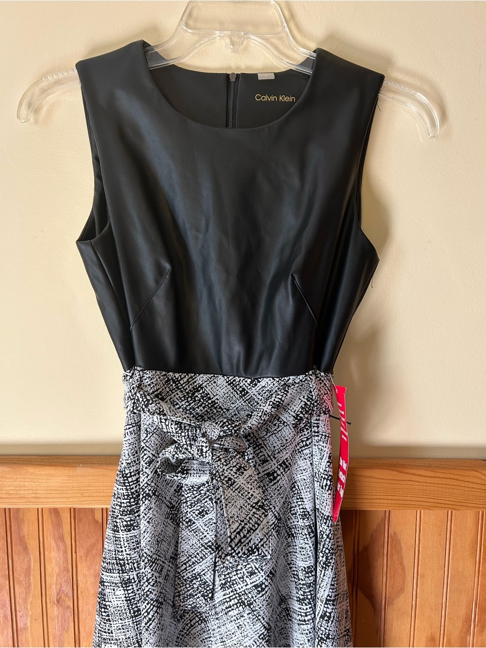Calvin Klein Sleevless Black & White Fit-and-Flare Dress - Picture 2 of 5
